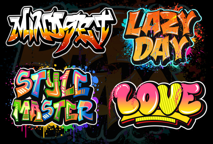 Graffiti text, tags, t-shirts, and logo designs