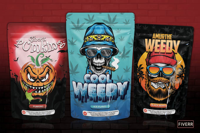 A preview of the designer's unique artwork for weed pouch, mylar bag, cbd product packaging label